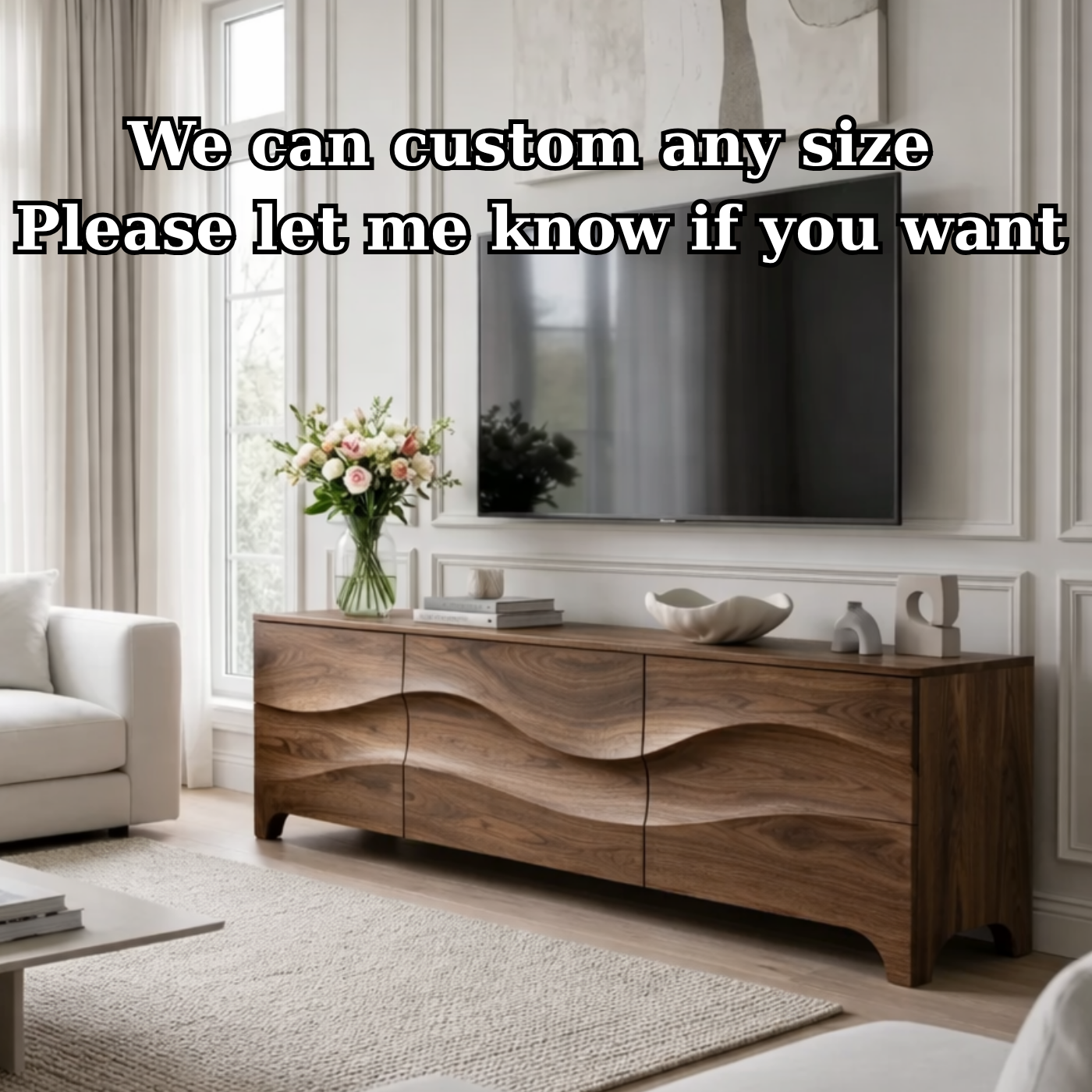 Modern Walnut Wave TV Stand – Sculpted Wood Media Console