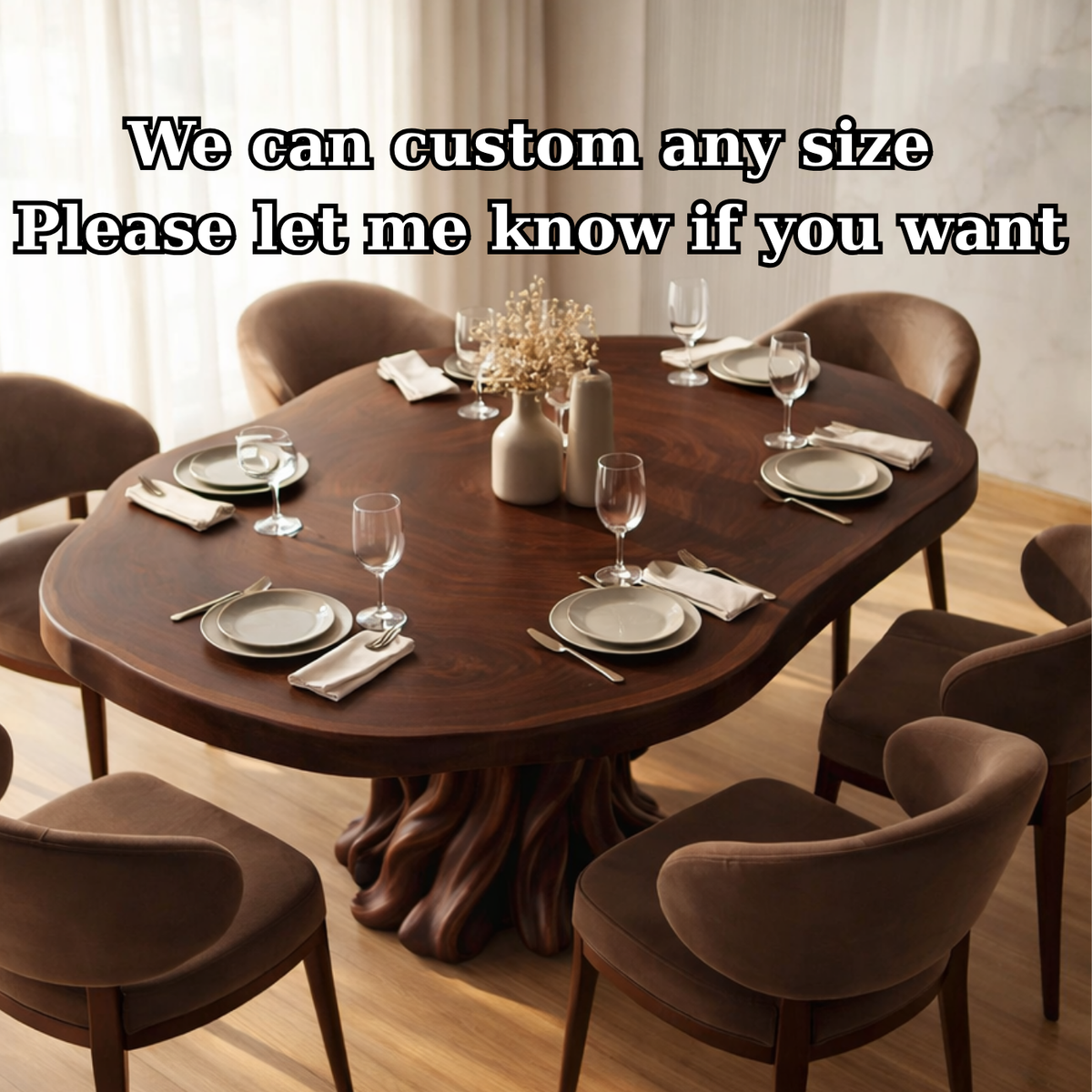 Modern Organic Walnut Dining Table with Handcrafted Sculptural Base