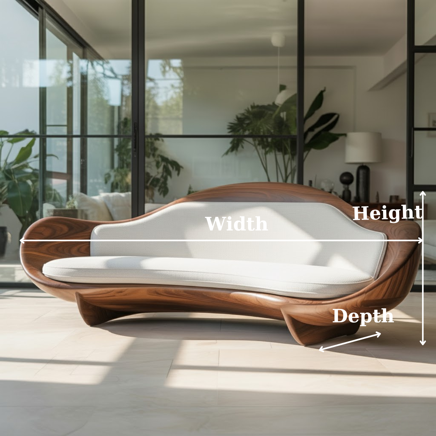 Handcrafted Solid Wood Sofa – Modern Organic Sculptural Couch with Curved Wood Frame Kitchnce