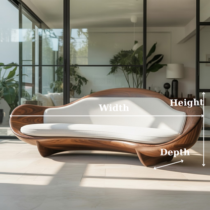 Handcrafted Solid Wood Sofa – Modern Organic Sculptural Couch with Curved Wood Frame Kitchnce