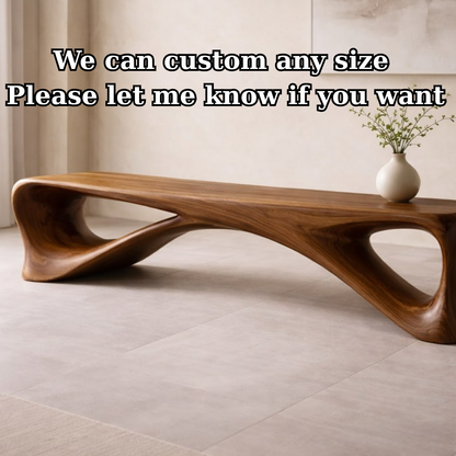 Sculptural Wooden Bench, Modern Curved Entryway Seat, Artistic Statement Bench for Living Room