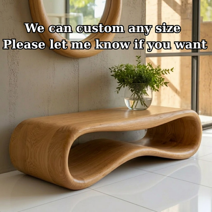 Modern Sculptural Solid Wood Bench - Organic Curved Entryway Seating