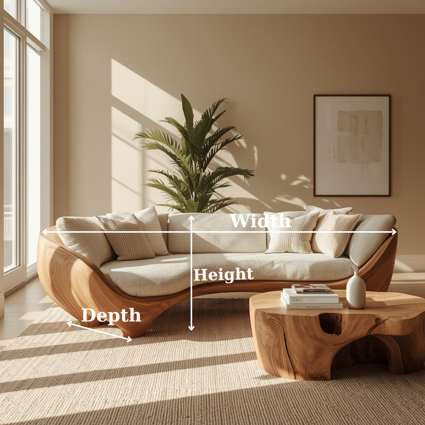 Handcrafted Solid Walnut Sofa – Modern Sculptural Wood Couch with Smooth Organic Curves Kitchnce