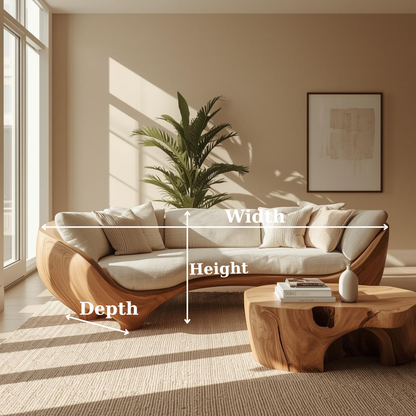 Handcrafted Solid Walnut Sofa – Modern Sculptural Wood Couch with Smooth Organic Curves Kitchnce