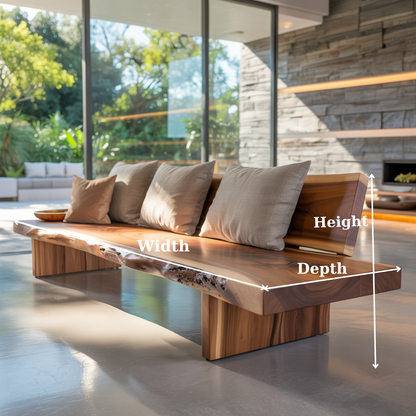 Handcrafted Solid Wood Sofa – Rustic Live Edge Bench-Style Couch with Modern Minimalist Backrest Kitchnce
