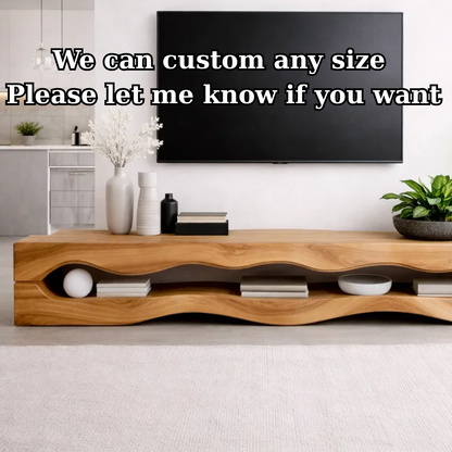 Solid Wood Wave TV Stand with Open Shelves for Modern Minimalist Living Room