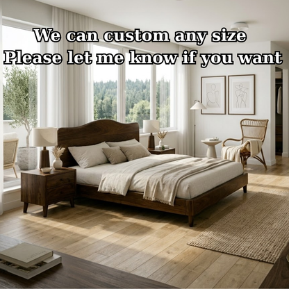 Solid Wood Bed Frame with Curved Headboard and Tapered Legs for Modern Bedroom