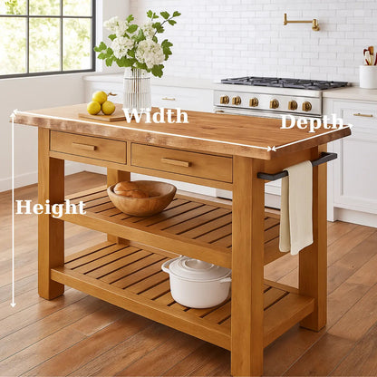 Handcrafted Solid Wood Kitchen Island - Slatted Shelves & Towel Bar Kitchnce