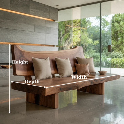 Handcrafted Solid Wood Sofa – Rustic Live Edge Wood Bench Couch with Sculpted Backrest Design Kitchnce