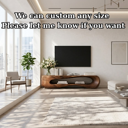 Solid Wood Sculptural TV Stand with Open Shelf and Organic Design