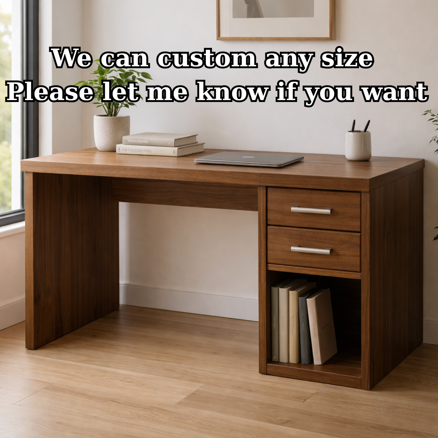 Solid Wood Desk with Drawers and Open Storage for Home Office