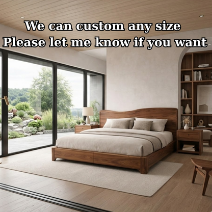 Solid Wood Bed Frame with Curved Headboard and Modern Low-Profile Design