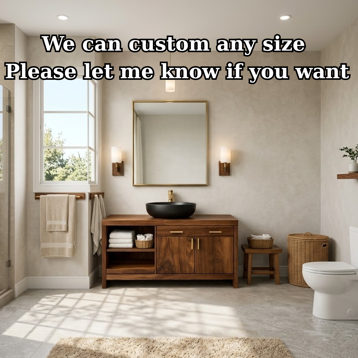 Solid Wood Bathroom Vanity with Open Shelf and Concealed Cabinet Storage
