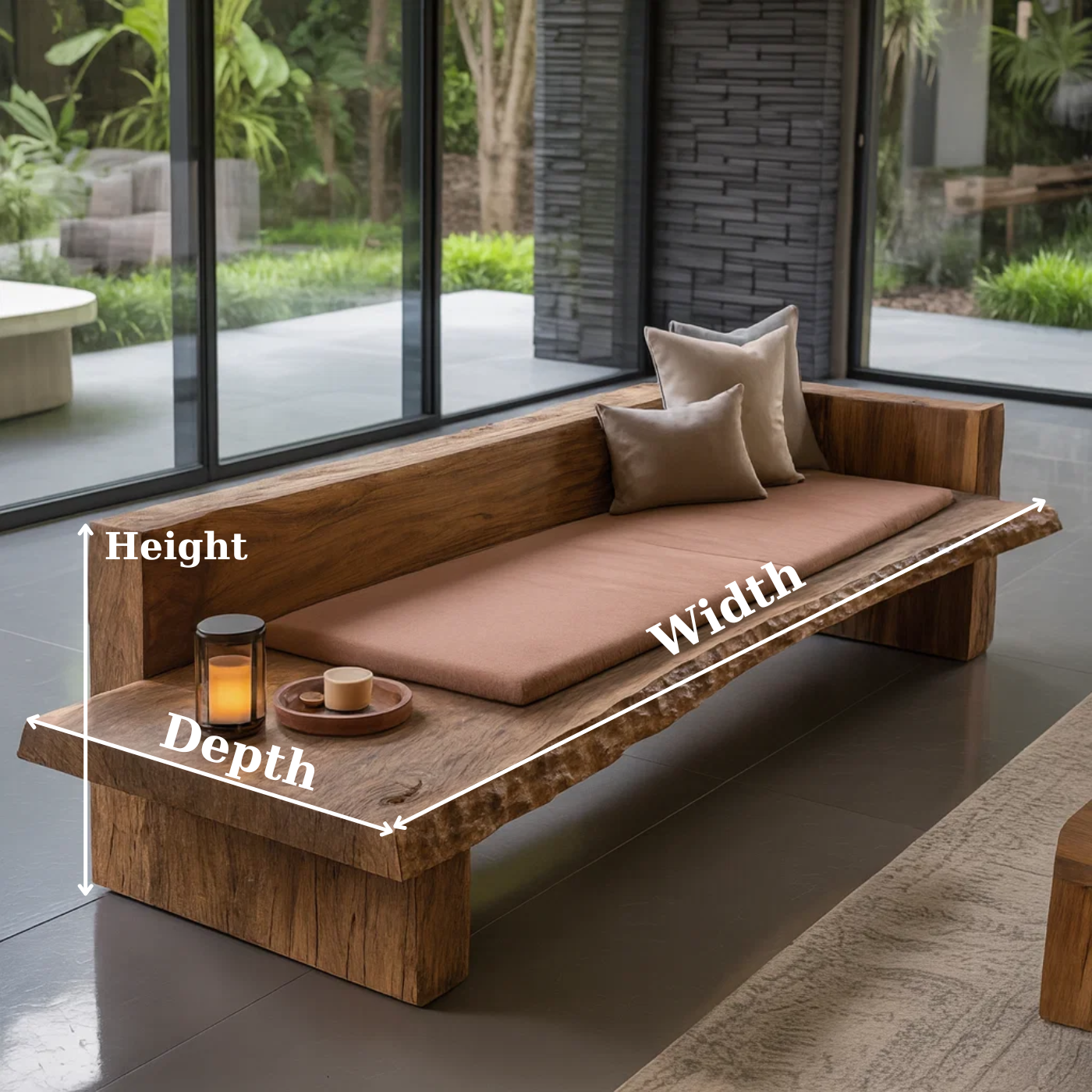 Handcrafted Solid Wood Sofa – Rustic Live Edge Bench Couch with Minimalist Design and Natural Finish Kitchnce