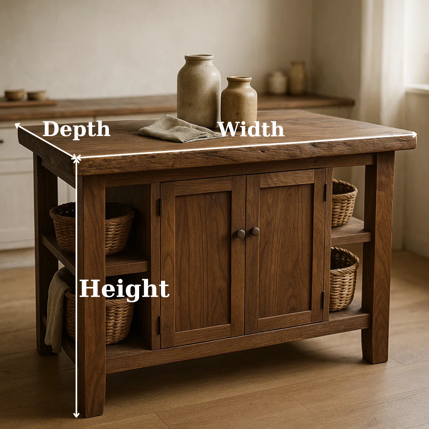 Handcrafted Solid Wood Kitchen Island | Rustic Cabinet Storage & Prep Table Kitchnce