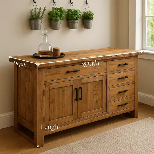 Handcrafted Solid Wood Live Edge Console Table – Natural Oak with Drawers and Cabinet Storage Kitchnce