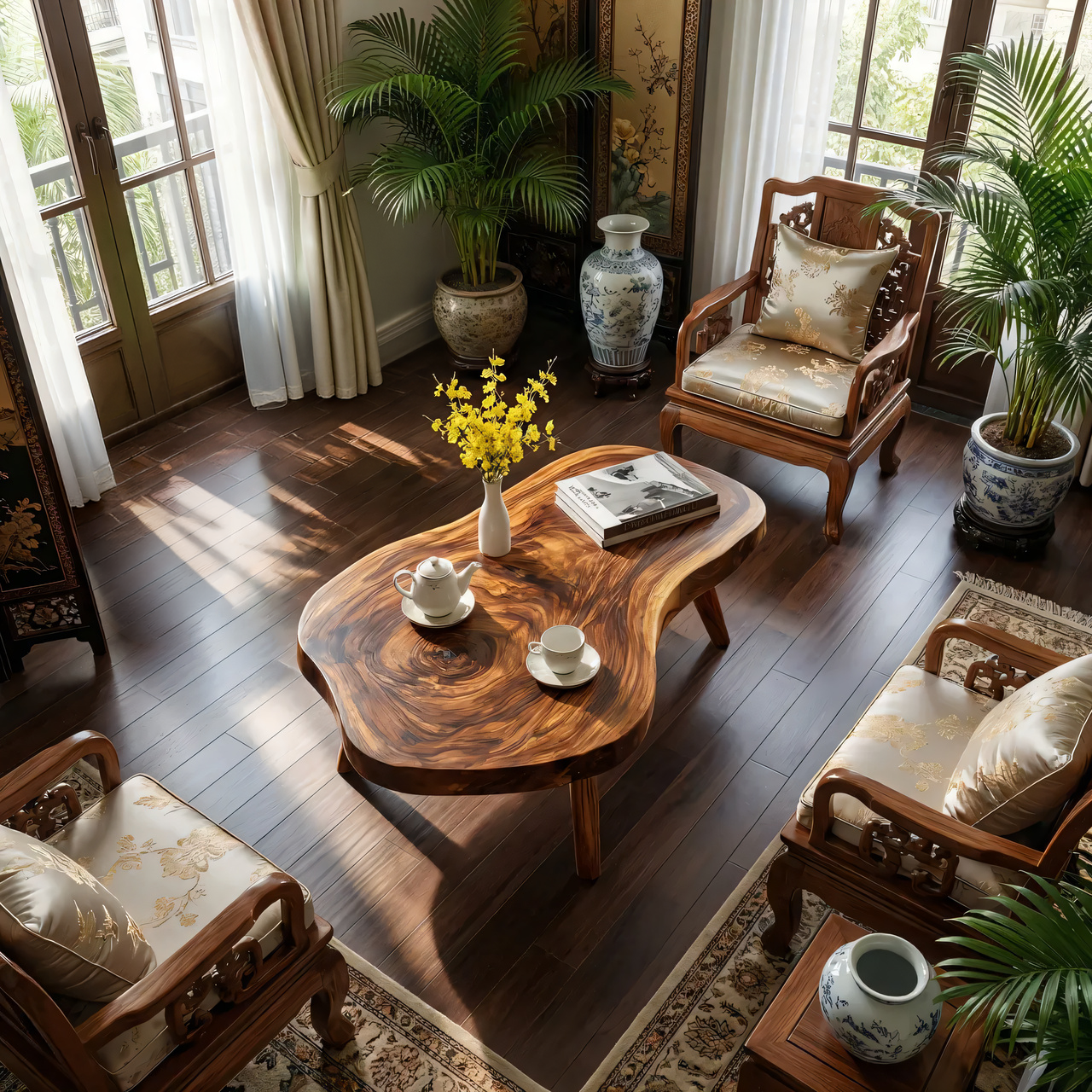 Organic Freeform Coffee Table with Sculpted Tapered Legs