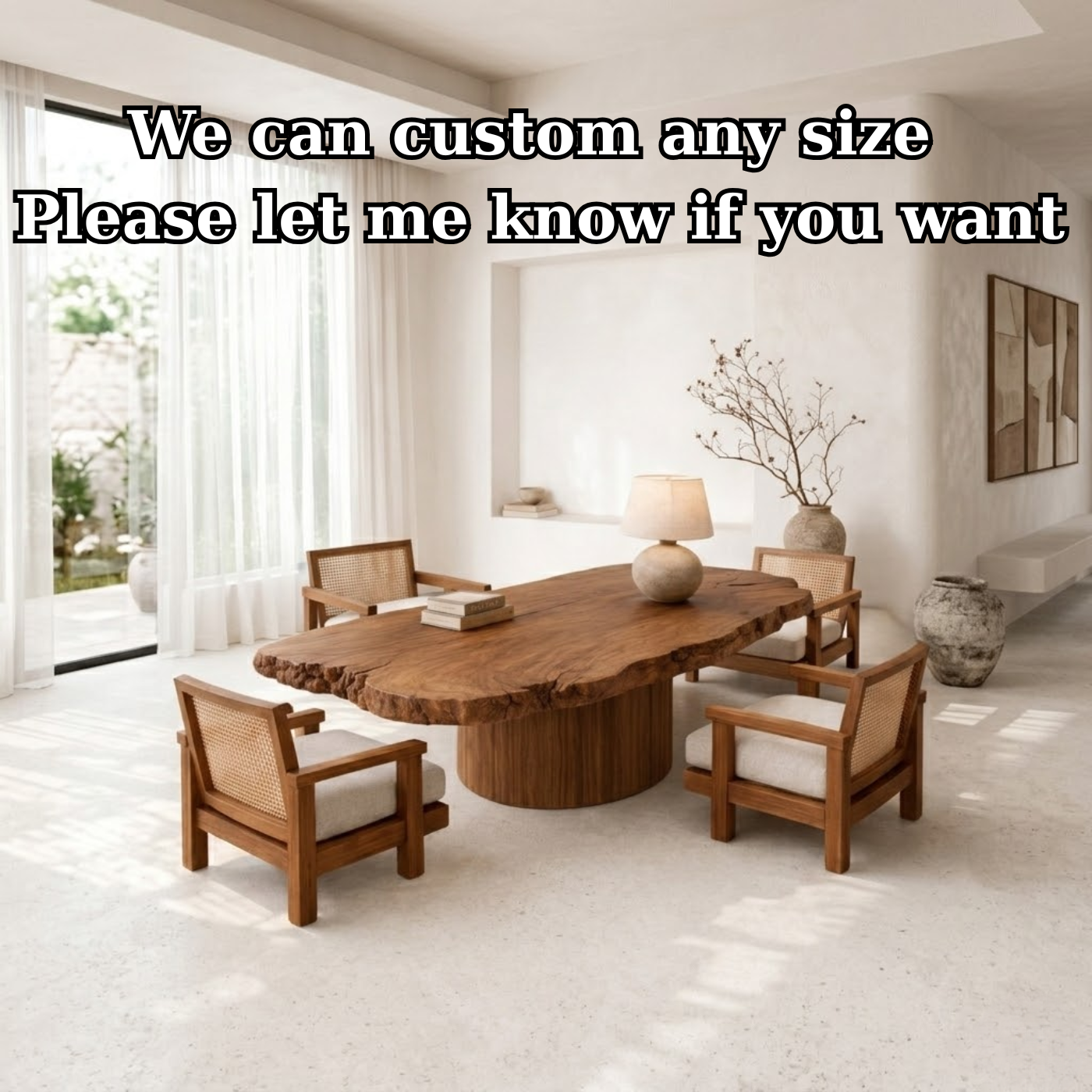 Handcrafted Solid Wood Coffee Table with Live Edge Top and Sculptural Base
