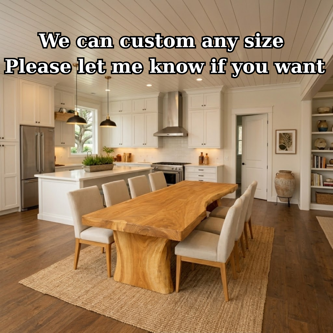 Handcrafted Solid Wood Dining Table with Live Edge Top and Sculptural Pedestal Base