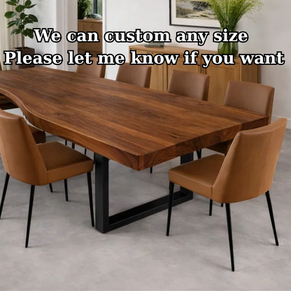 Handcrafted Solid Wood Dining Table with Live Edge Top and Black Metal Frame