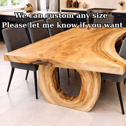Handcrafted Solid Wood Dining Table with Live Edge Top and Sculptural Loop Base