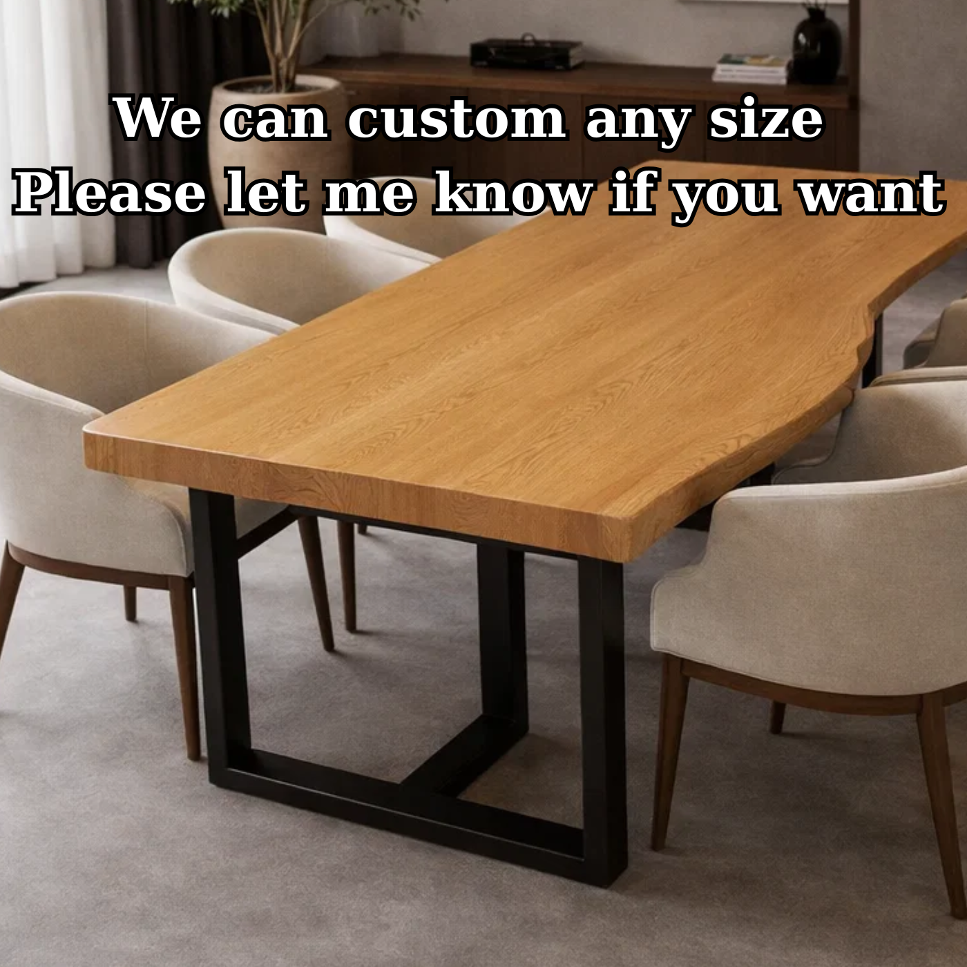 Solid Wood Dining Table with Live Edge Top & Black Metal Base