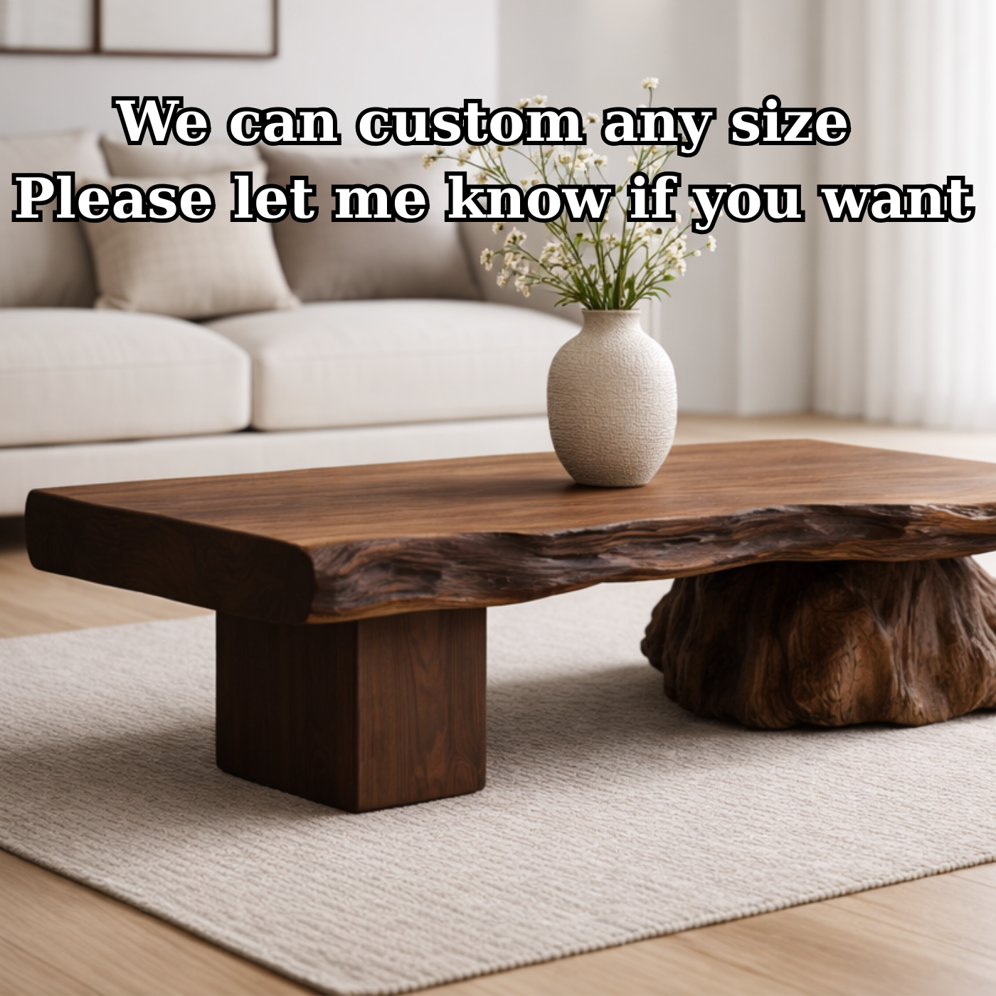 Live Edge Solid Wood Coffee Table with Sculptural Base – Handcrafted Rustic Modern Design