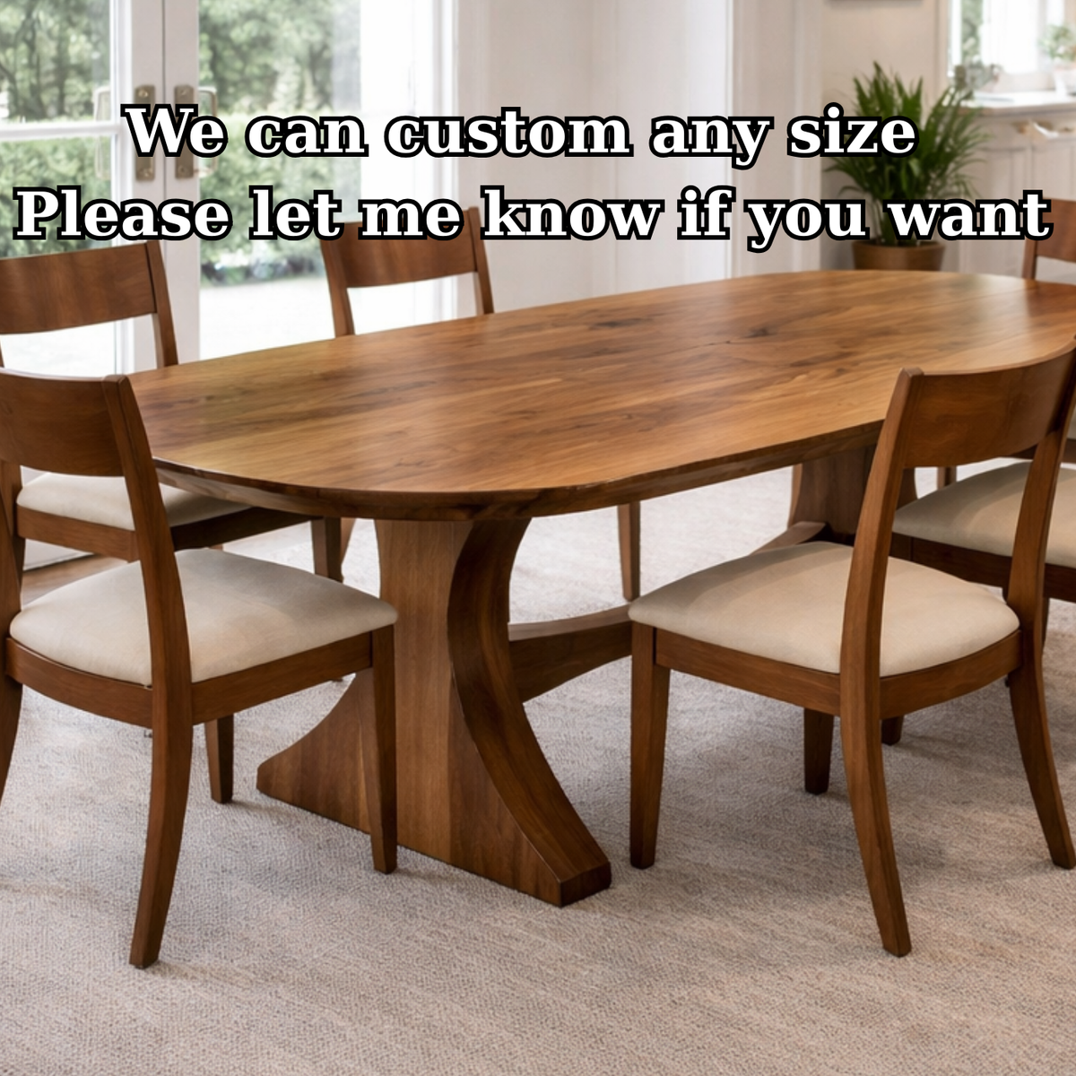 Solid Wood Oval Dining Table with Curved Pedestal Base – Elegant Modern Design