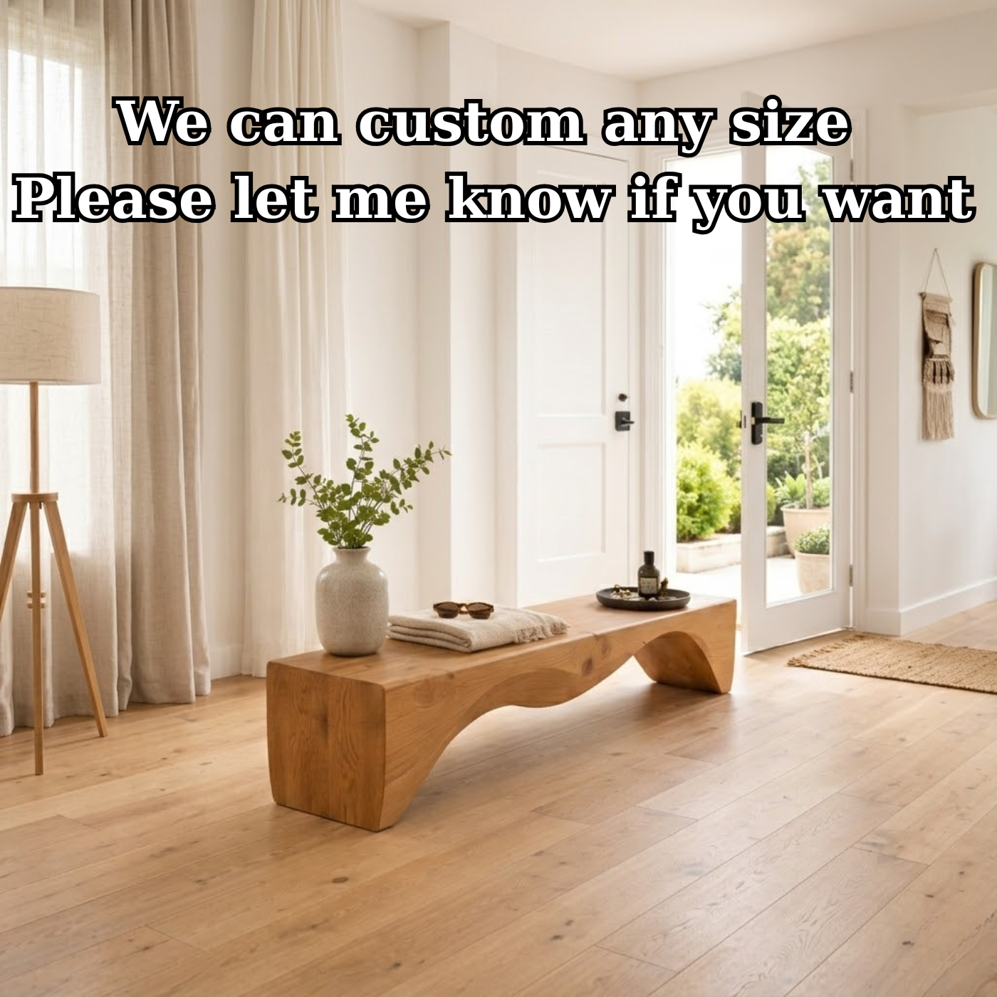 Solid Wood Entryway Bench with Curved Sculptural Base – Modern Minimalist Design