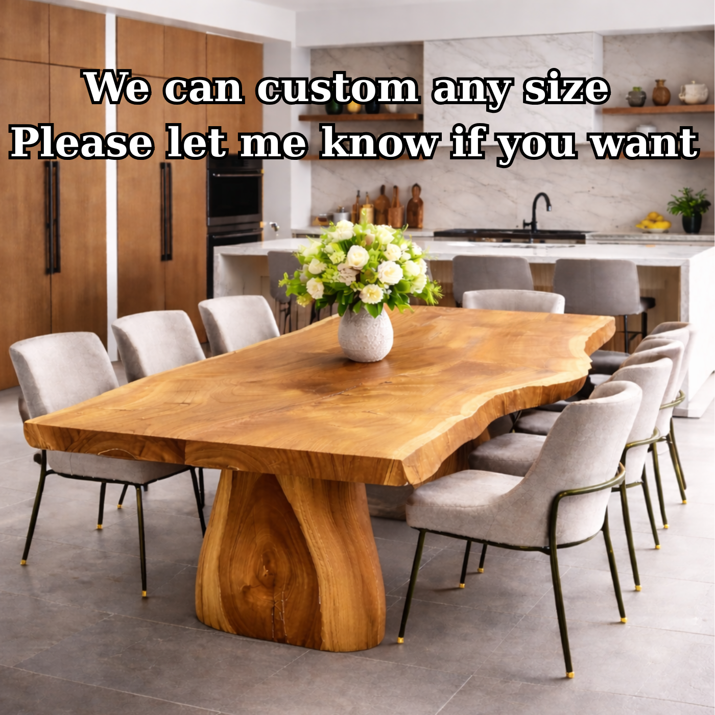 Solid Wood Live Edge Dining Table with Sculptural Pedestal Base – Modern Kitchen Table