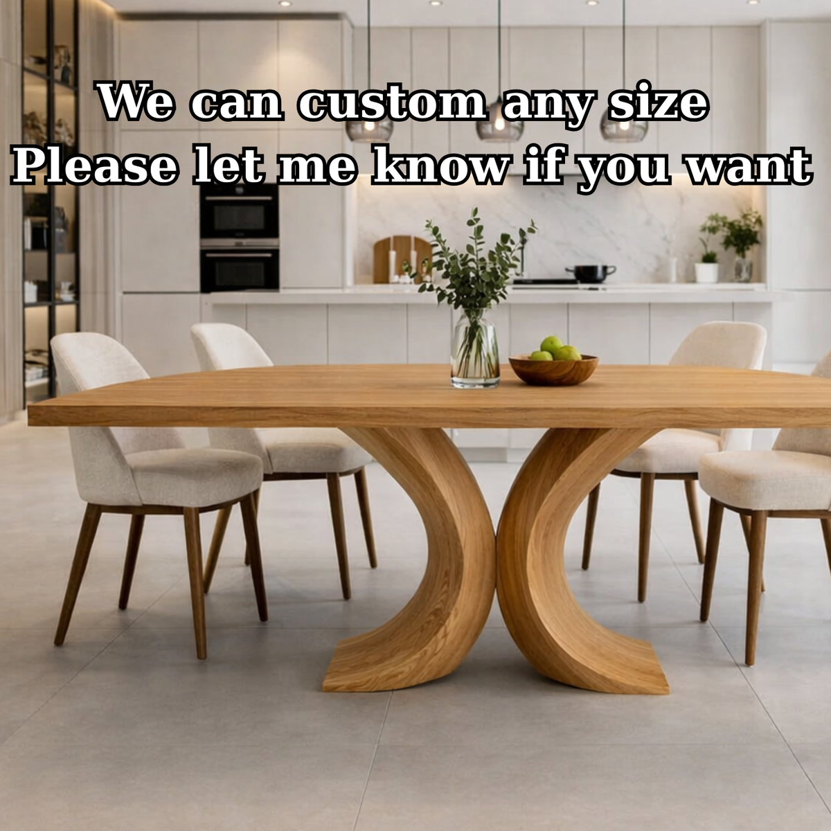 Solid Wood Dining Table with Curved Sculptural Base – Modern Minimalist Kitchen Table