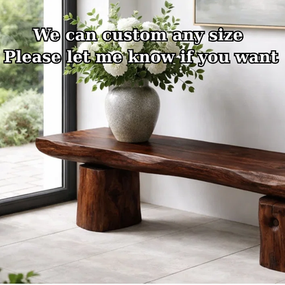 Solid Wood Bench with Live Edge Top – Rustic Entryway & Minimalist Seating Bench