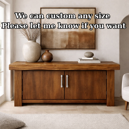 Solid Wood Console Cabinet – Modern Rustic Entryway Storage Table with Double Doors