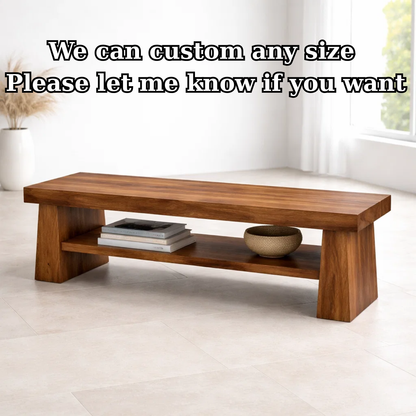 Solid Wood Entryway Bench with Shelf, Wooden Shoe Bench, Hallway Seating, Minimalist Storage Bench