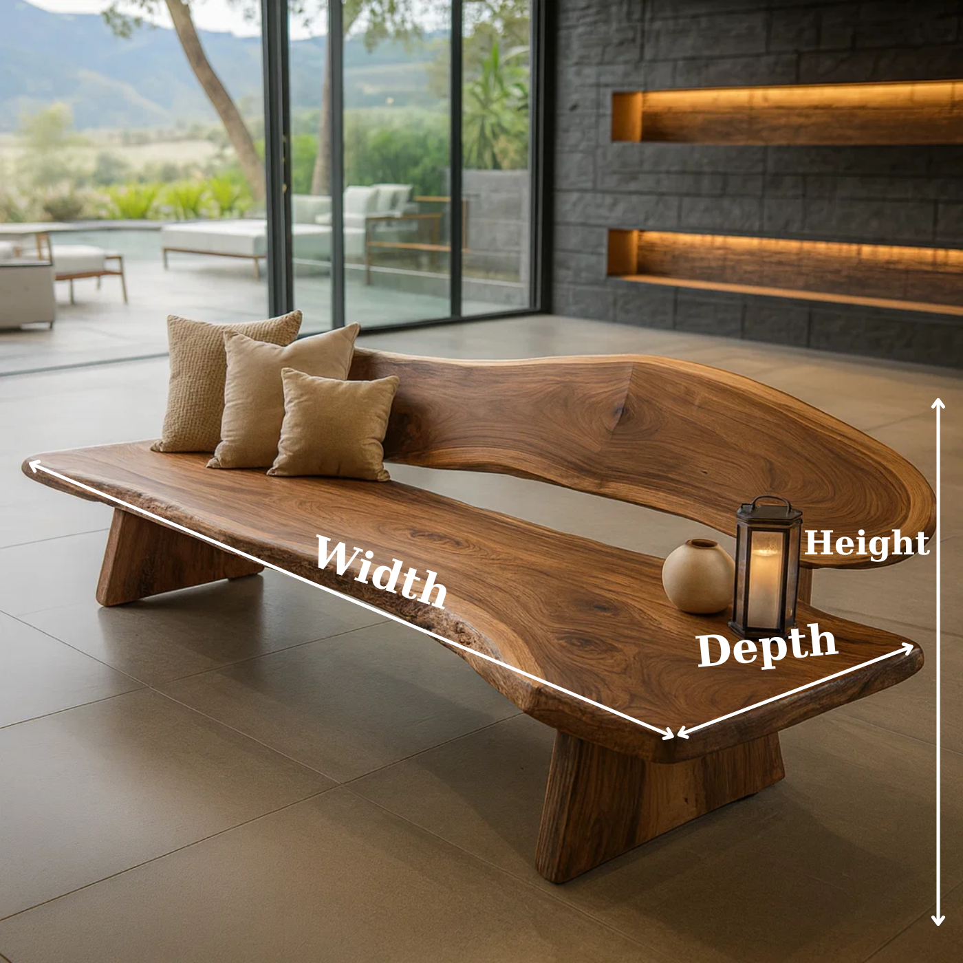 Handcrafted Solid Wood Sofa – Rustic Live Edge Sculptural Bench Couch with Organic Flowing Form Kitchnce