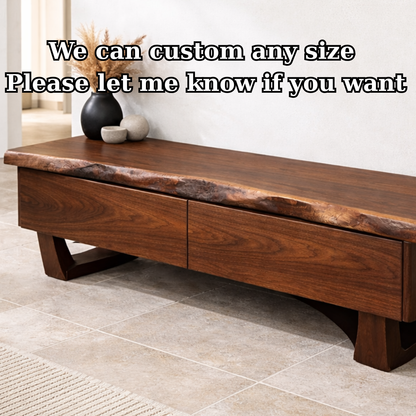 Solid Wood Entryway Bench with Drawers, Live Edge Storage Bench, Hallway Seating, Wooden Shoe Bench