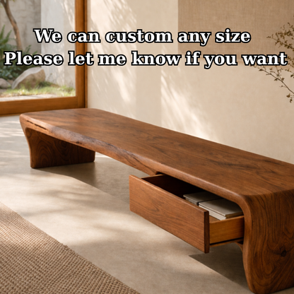 Solid Wood Entryway Bench with Hidden Drawer – Sculptural Minimalist Design