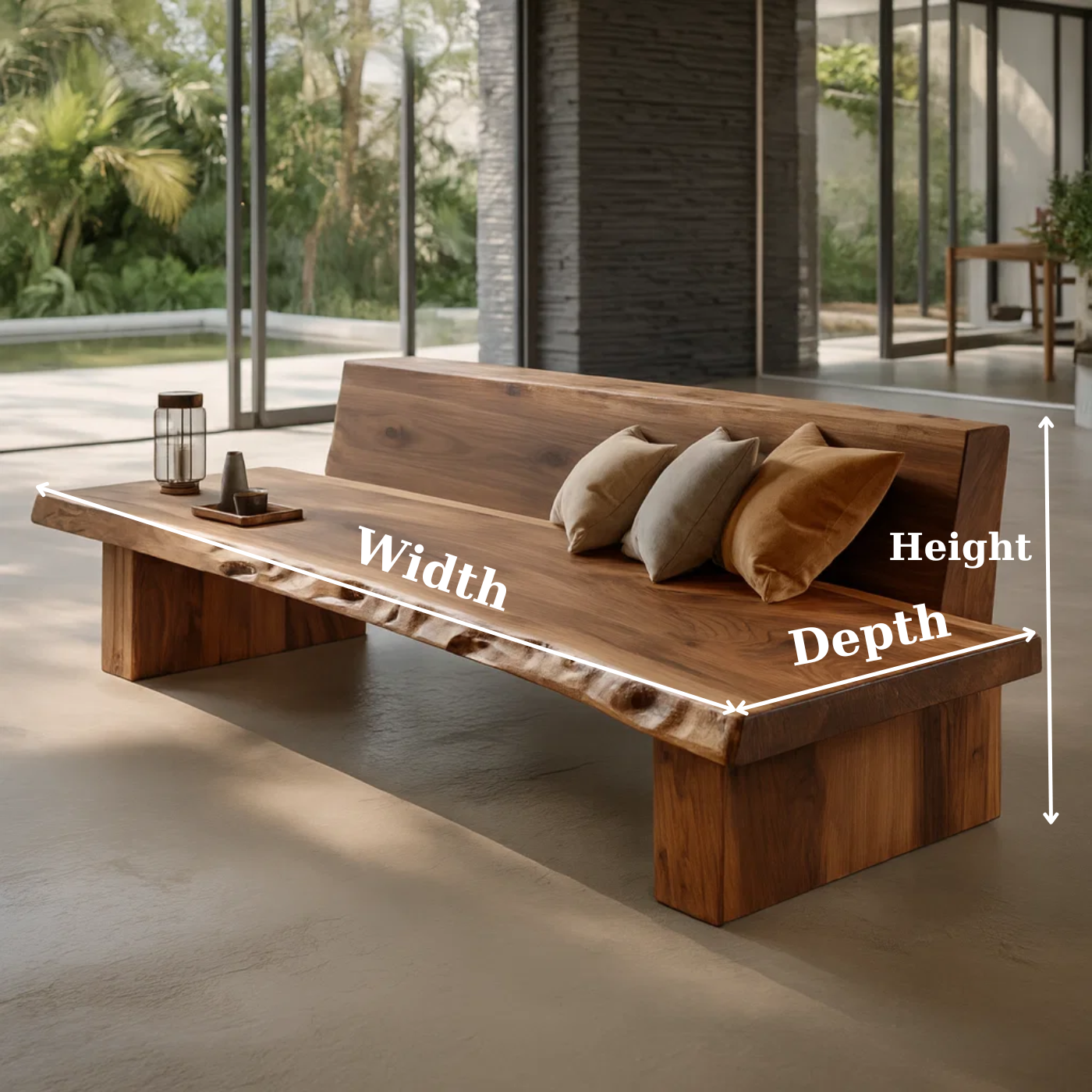 Handcrafted Solid Wood Sofa – Sculptural Organic Form with Smooth Curves and Elegant Cushion Detailing Kitchnce