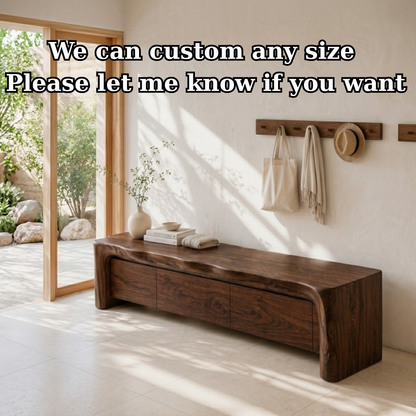 Live Edge Entryway Bench with Storage, Rustic Solid Wood Shoe Bench with Drawers