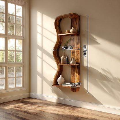 Vertical Wood Wall Shelf With Sculptural Open Display