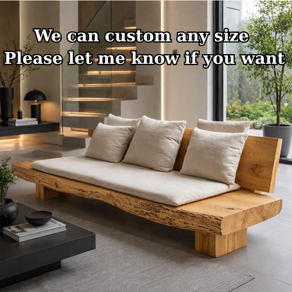 Live Edge Solid Wood Daybed, Rustic Organic Modern Sofa with Backrest