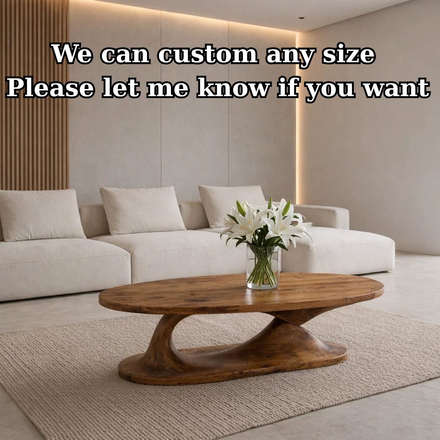 Handcrafted Sculptural Solid Wood Coffee Table, Unique Organic Minimalist Center Table