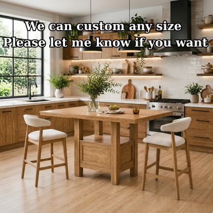 Solid Wood Kitchen Island Table with Storage Base – Walnut Dining Island Table, Rustic Modern Kitchen Table