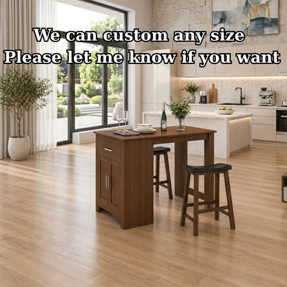 Solid Wood Kitchen Island Table with Cabinet – Walnut Dining Table with Storage, Compact Rustic Kitchen Island