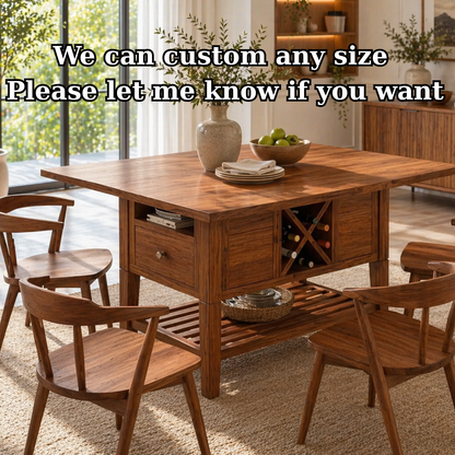 Solid Wood Kitchen Island with Storage Shelf and Wine Rack – Modern Farmhouse Prep Table