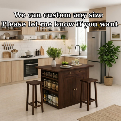 Solid Wood Kitchen Island with Spice Rack & Storage – Kitchen Table with Cabinets, Compact Dining Island
