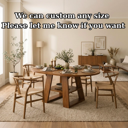 Solid Wood Dining Table – Walnut Pedestal Table with Open Shelf Base