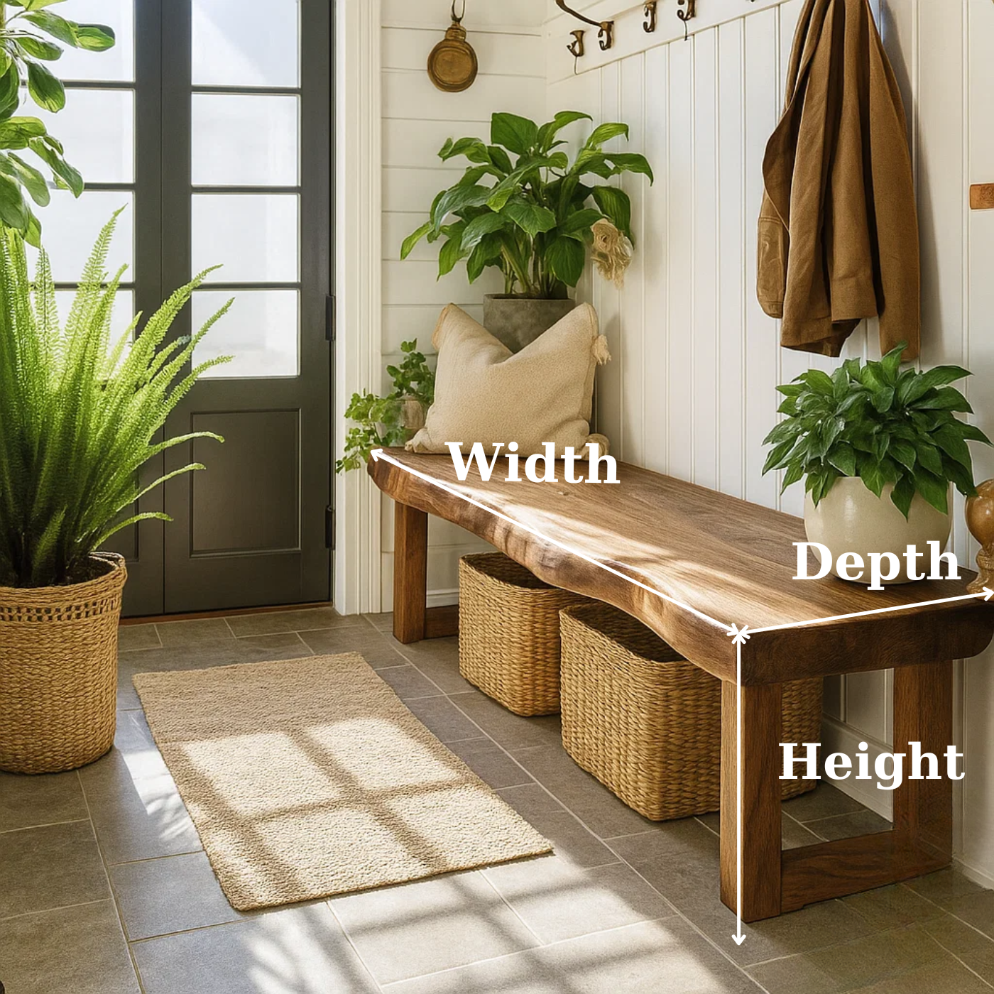 Handcrafted Solid Wood Bench – Live-Edge Entryway Bench with Organic Charm Kitchnce