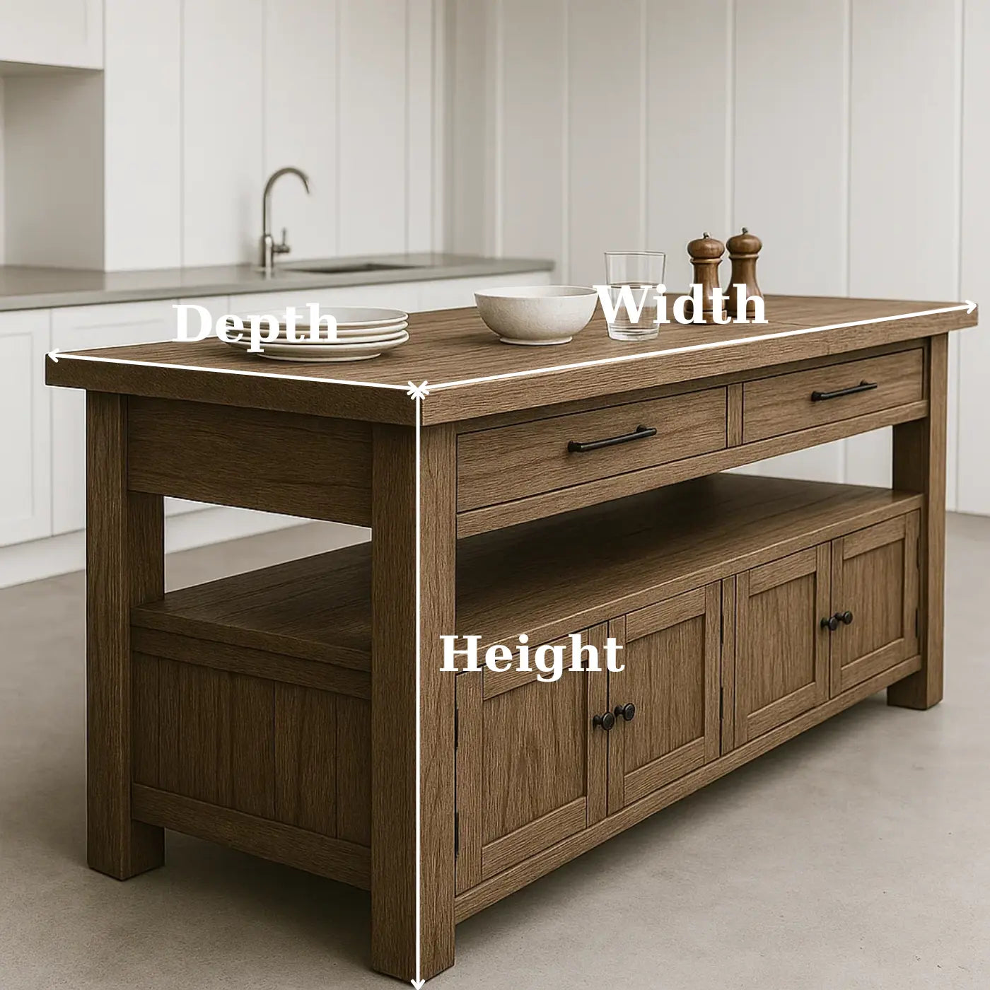 Handcrafted Solid Wood Kitchen Island - Long Design, Drawers & Cabinets Kitchnce
