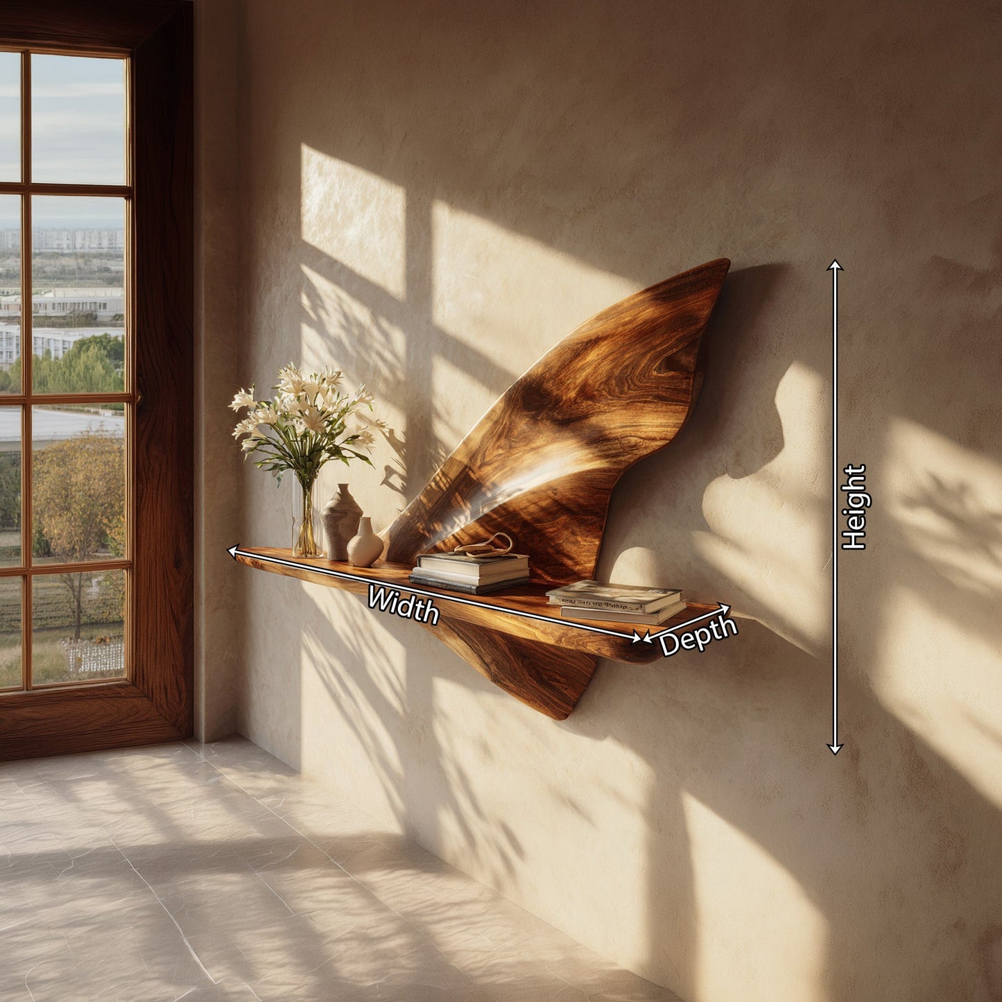 Leaf Sculptural Wall-Mounted Shelf in Natural Wood with Curved Form